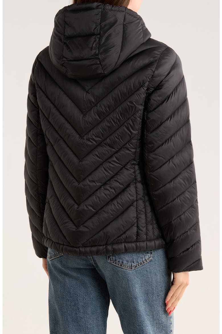 Hooded Packable Chevron Quilted Jacket, Alternate, color, BLACK