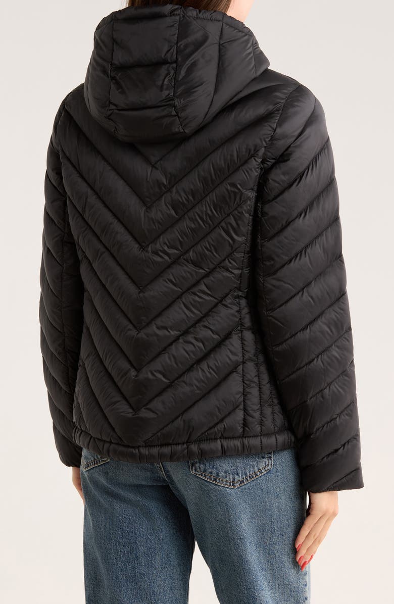 Michael Kors Hooded Packable Chevron Quilted Jacket, Alternate, color, Black