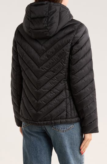 Hooded Packable Chevron Quilted Jacket