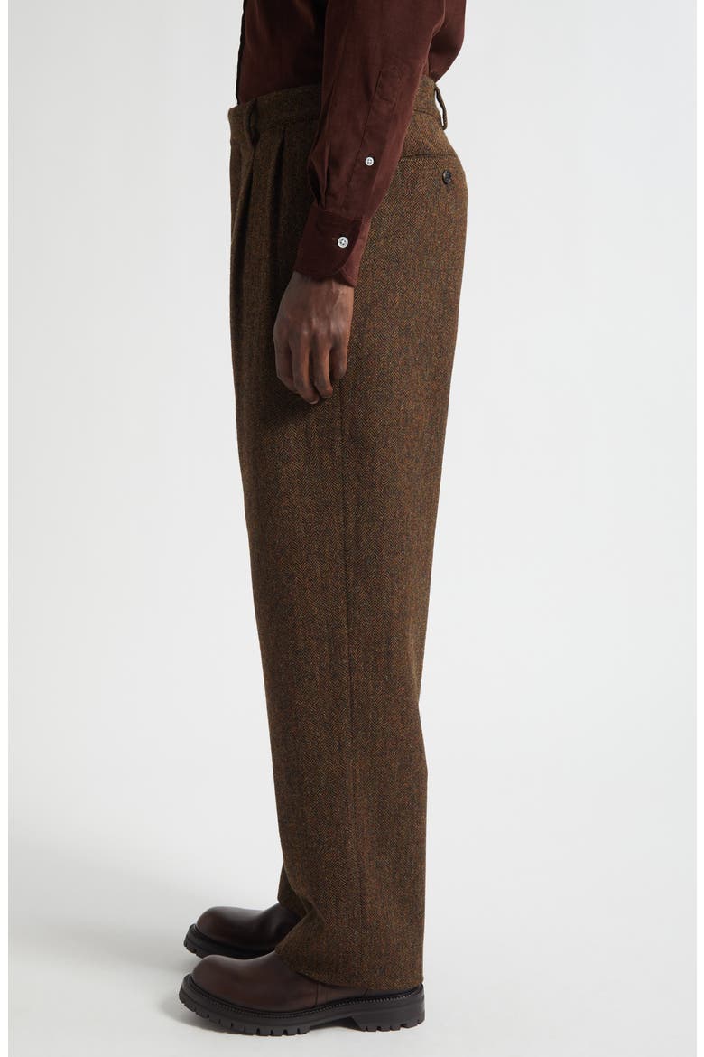 Double Pleat Wool Herringbone Pants, Alternate, color, BROWN HERRINGBONE