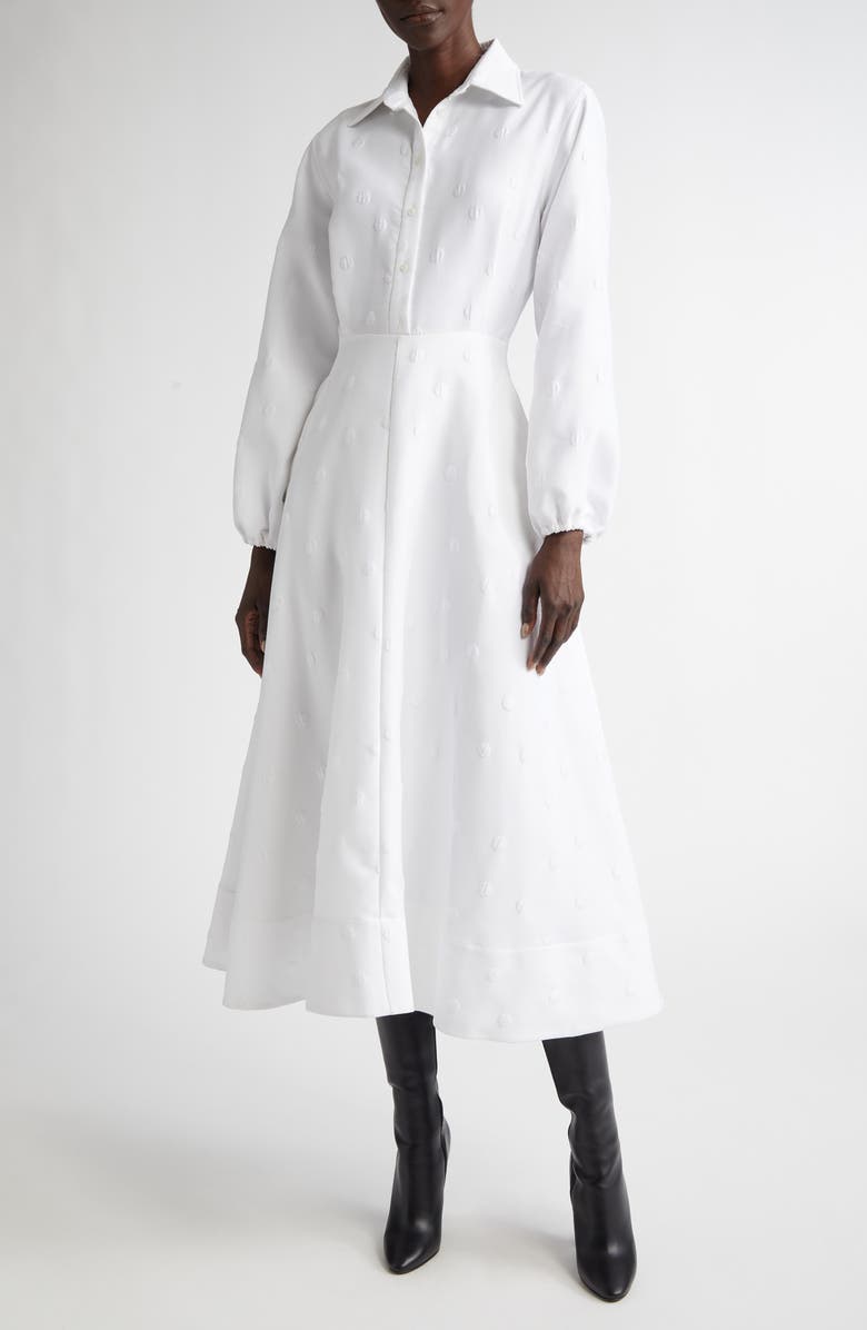 Brandon Maxwell Maggie Polka Dot Long Sleeve Jacquad Shirtdress, Main, color, 