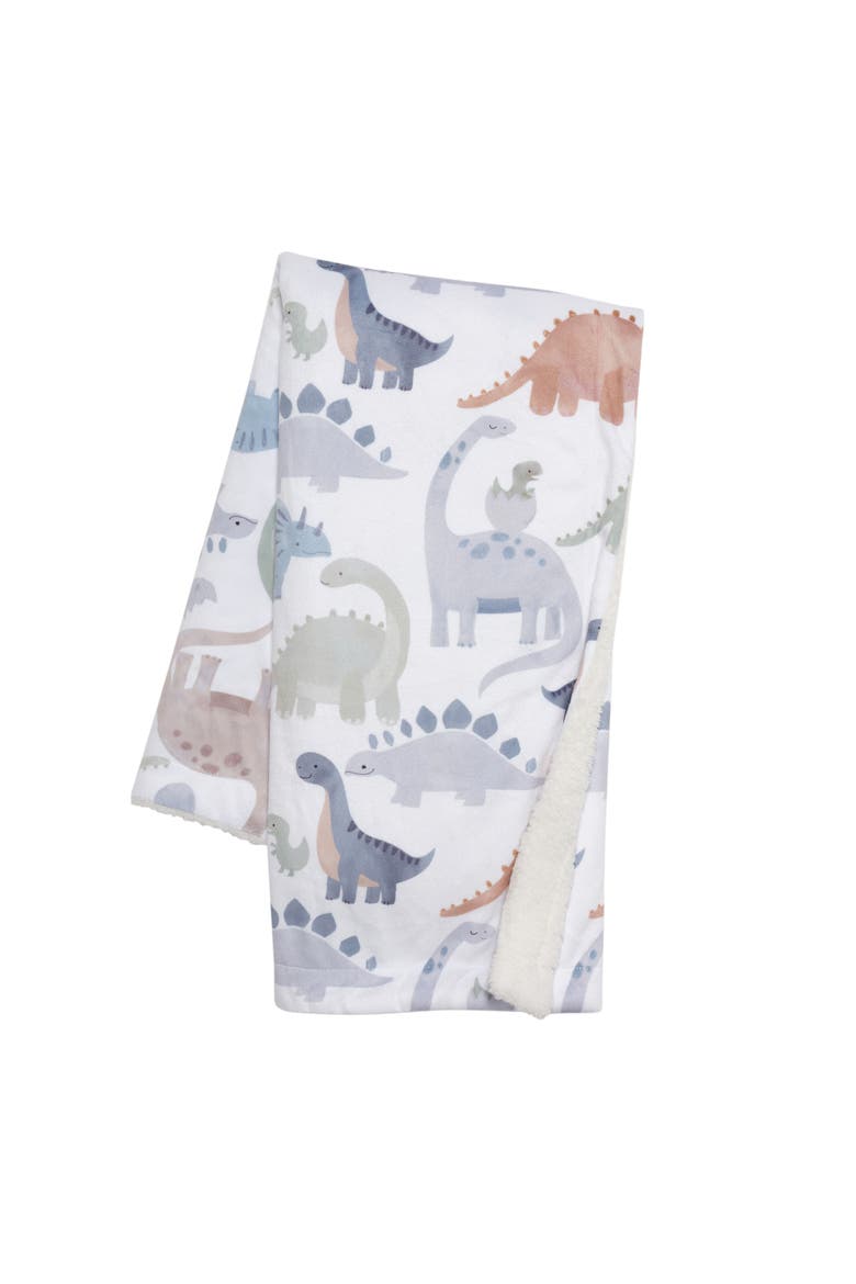 Dino-Might Ultra-Soft Fleece Watercolor Dinosaur Baby Blanket, Main, color, White