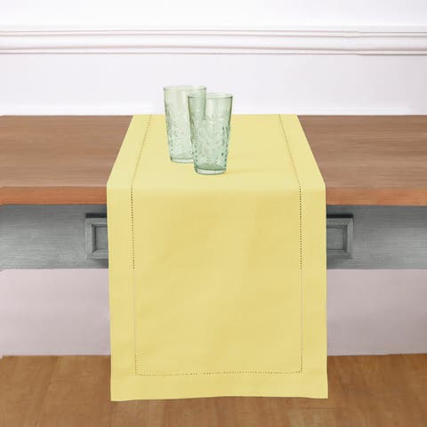 Cotton Linen Hemstitch Table Runner for Dining Table, Holiday and Everyday Table Decor