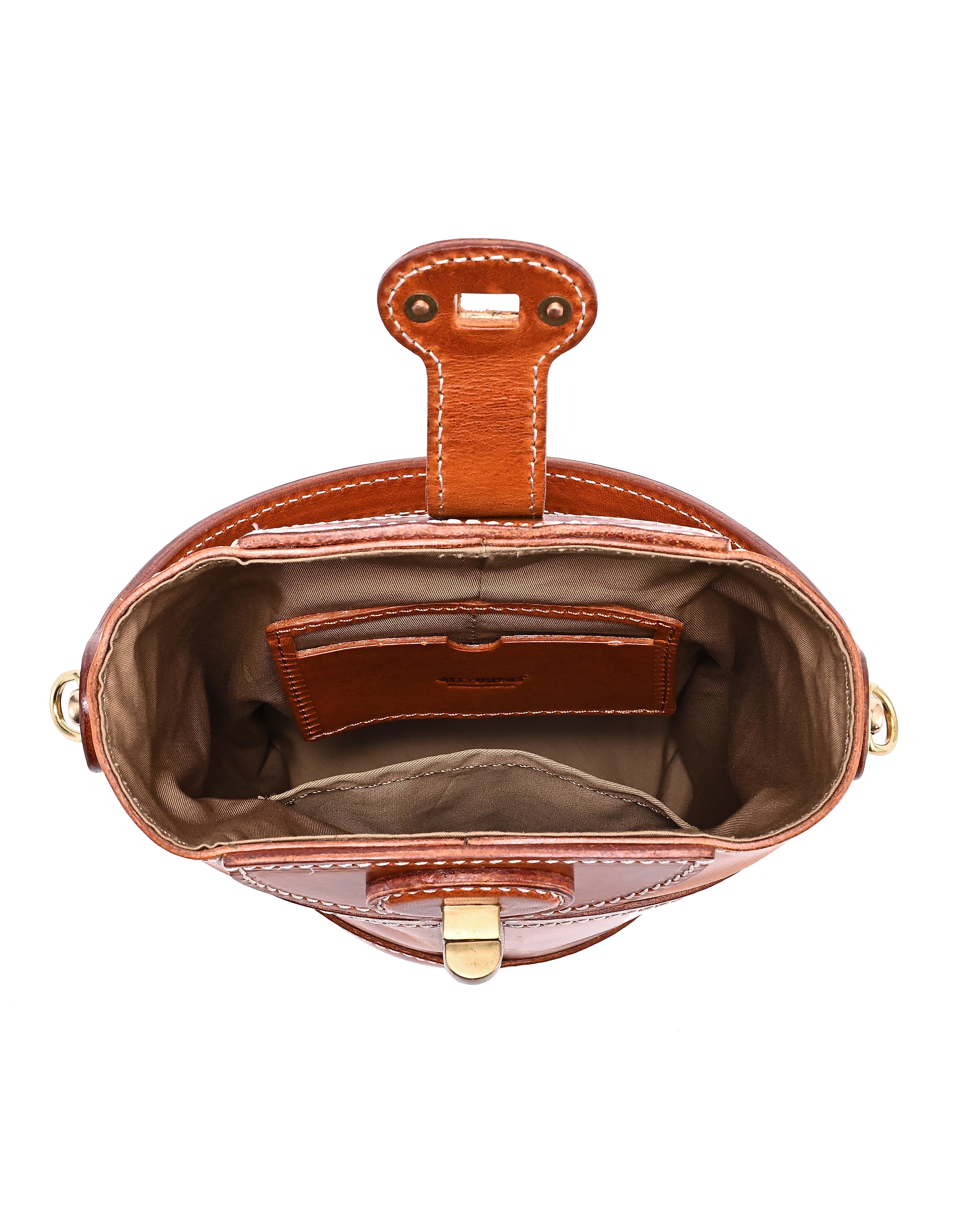 Begonia Genuine Leather Vintage Bucket Crossbody, Alternate, color, Caramel