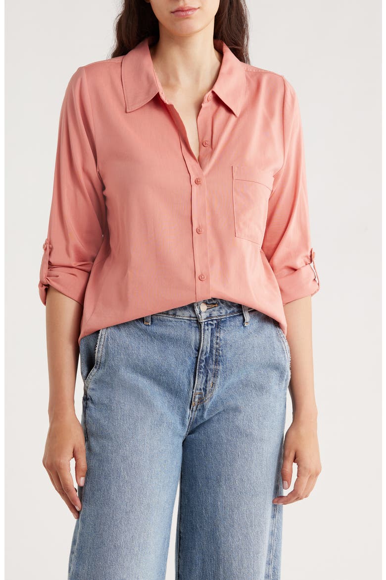 Long Sleeve Button-Up Shirt, Main, color, DESERT SAND