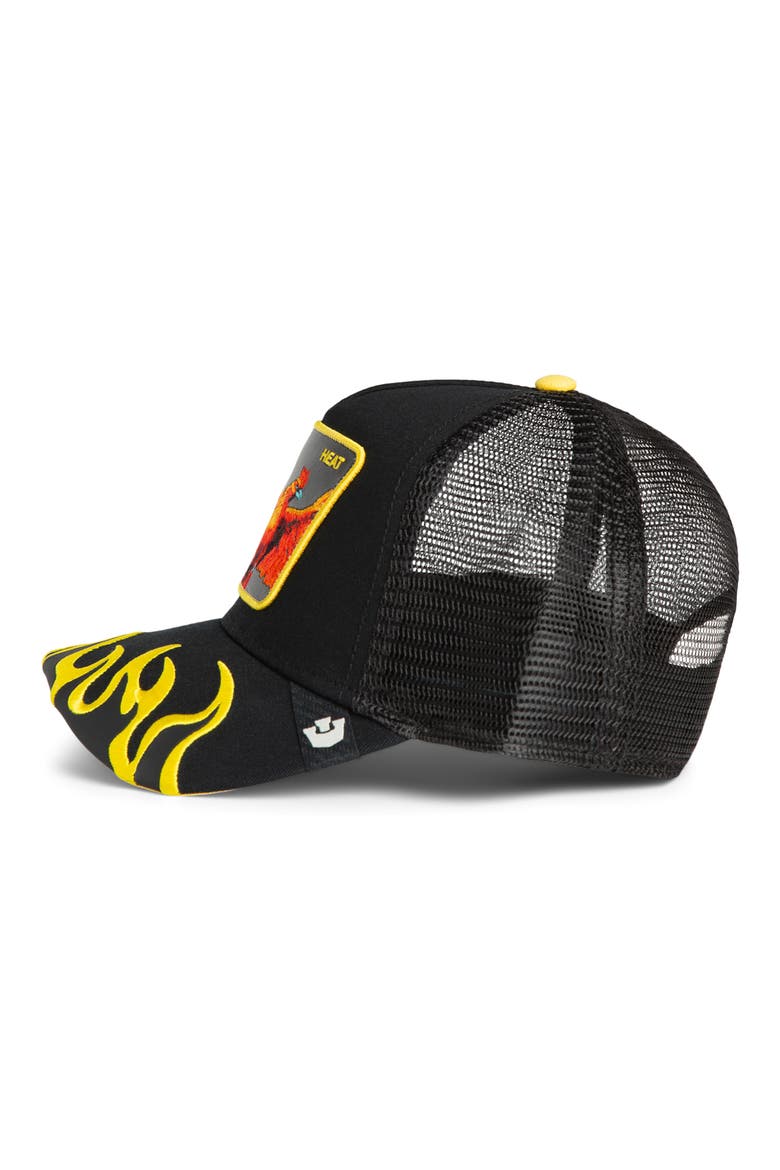 Heat Flames Embroidered Snapback Trucker Hat, Alternate, color, VOID