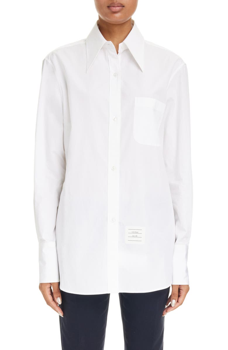 Thom Browne Exaggerated Collar Easy Fit Cotton Button-Up Shirt, Main, color,