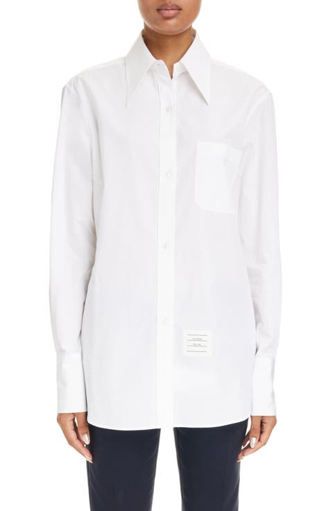 Exaggerated Collar Easy Fit Cotton Button-Up Shirt
