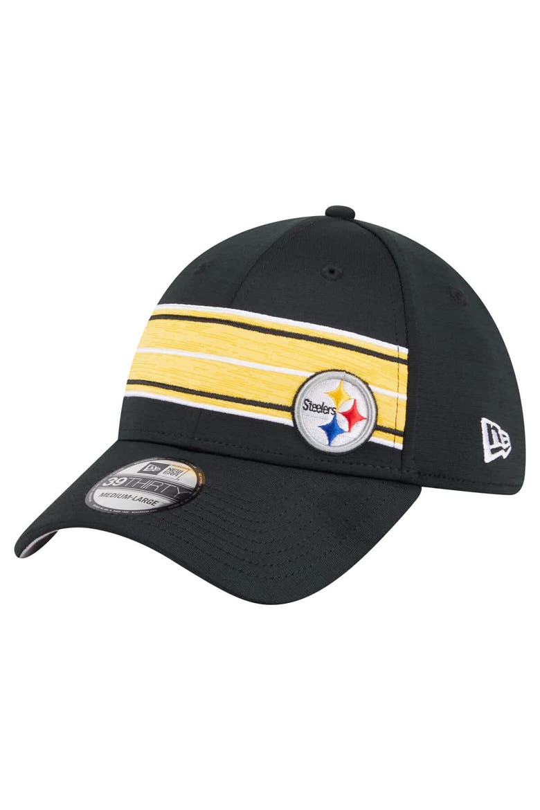Men's New Era  Black Pittsburgh Steelers Stripes 39THIRTY Flex Hat, Main, color, Black