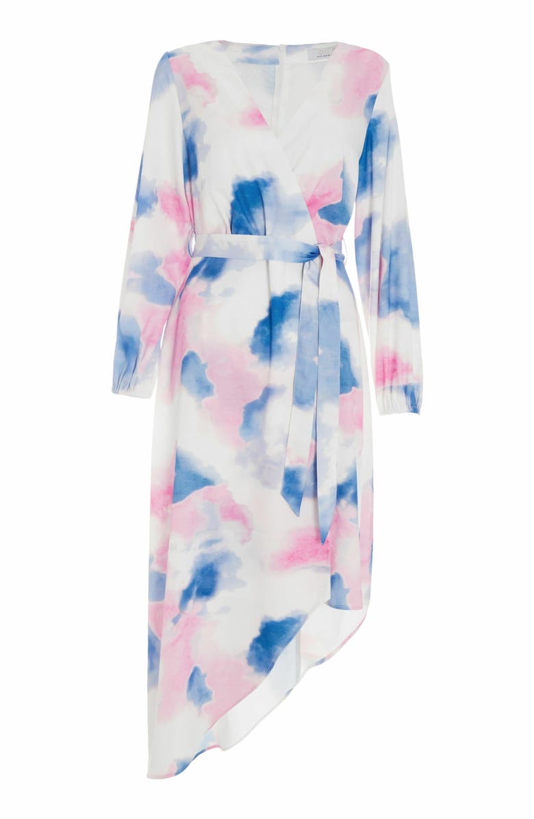 QUIZ Satin Asymmetric Wrap Dress, Alternate, color, Multi