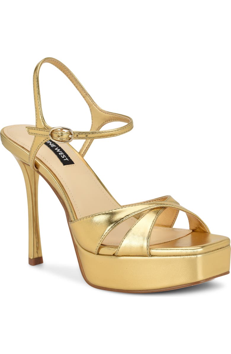 Nine West Tates Ankle Strap Platform Sandal, Main, color, Dark Gold