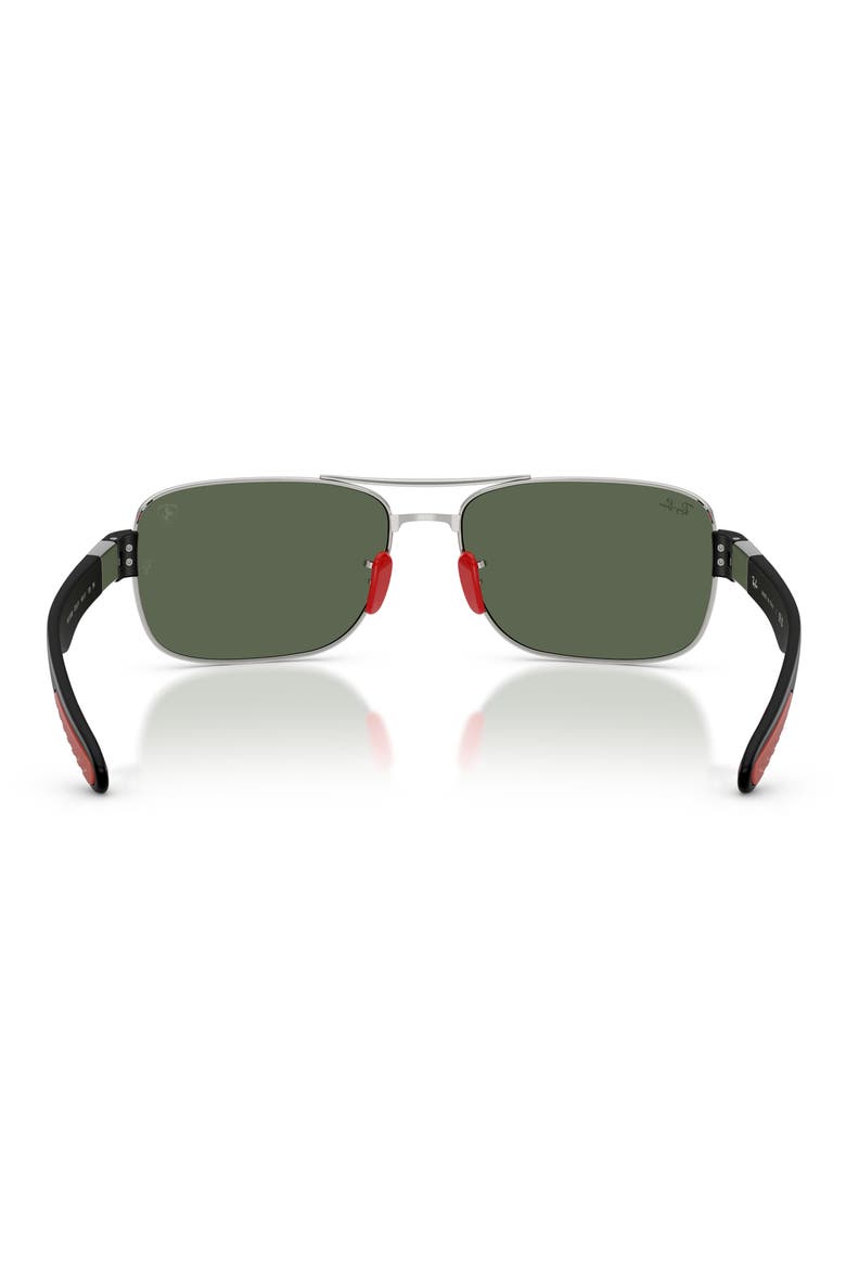 x Scuderia Ferrari 64mm Oversize Double Bridge Square Sunglasses, Alternate, color, SILVER / DARK GREEN
