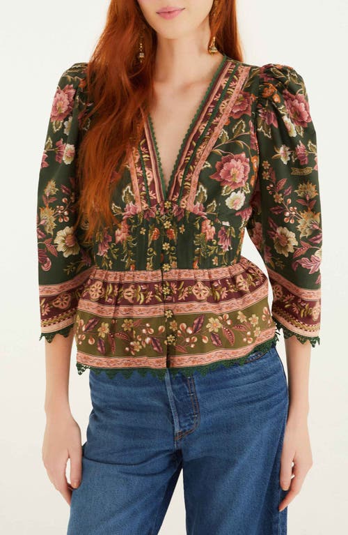 Farm Rio Flowering Garden Tree Linen Blend Top In Green