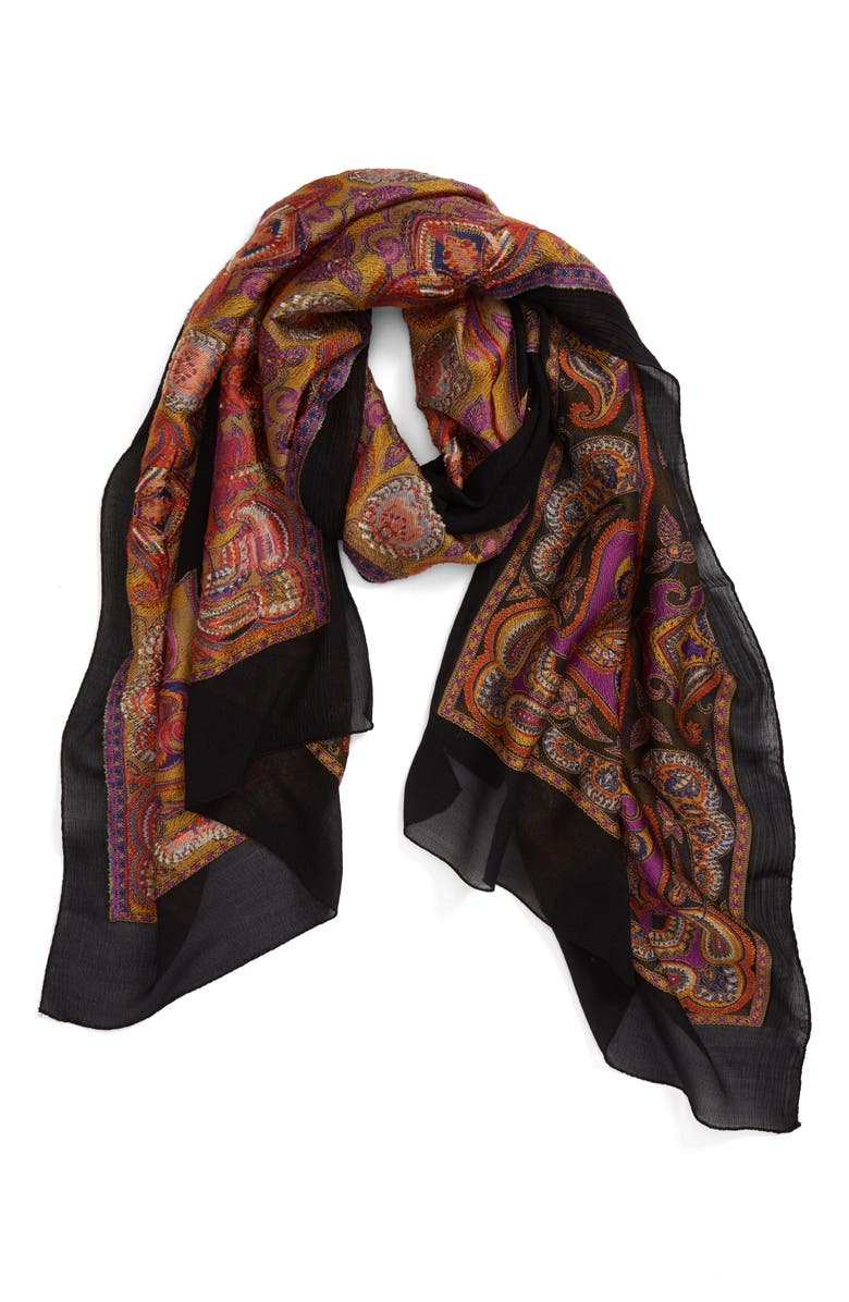 Etro Paisley Jacquard Silk Blend Scarf, Alternate, color, 