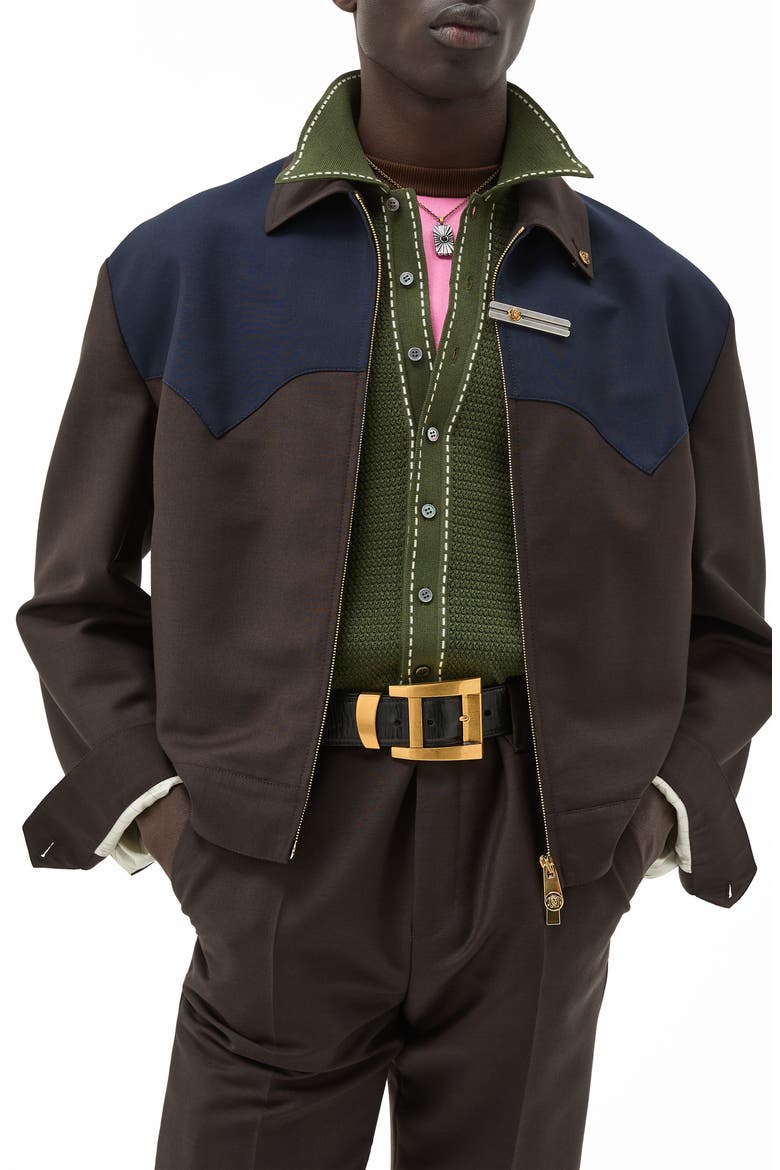 Wool & Mohair Western Jacket, Main, color, DARK CHOCOLATE DARK NAVY