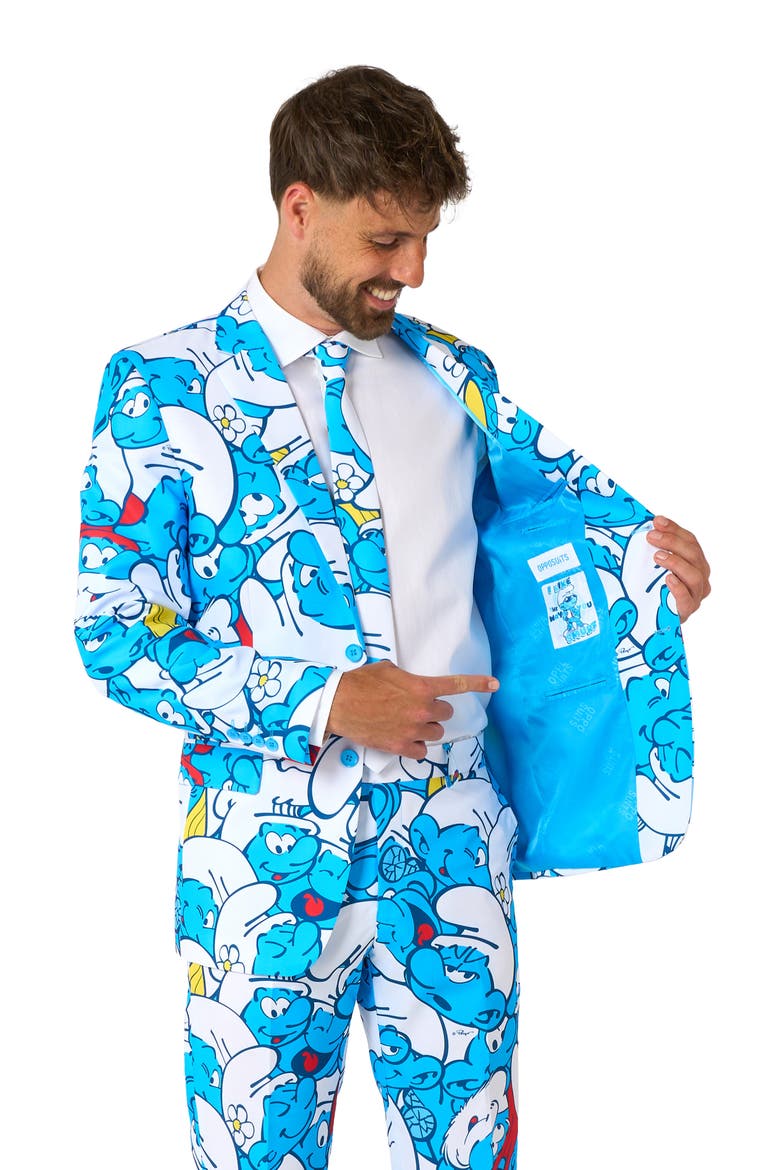 x The Smurfs Slim Fit Two-Piece Suit & Tie Set, Alternate, color, BLUE MULTI