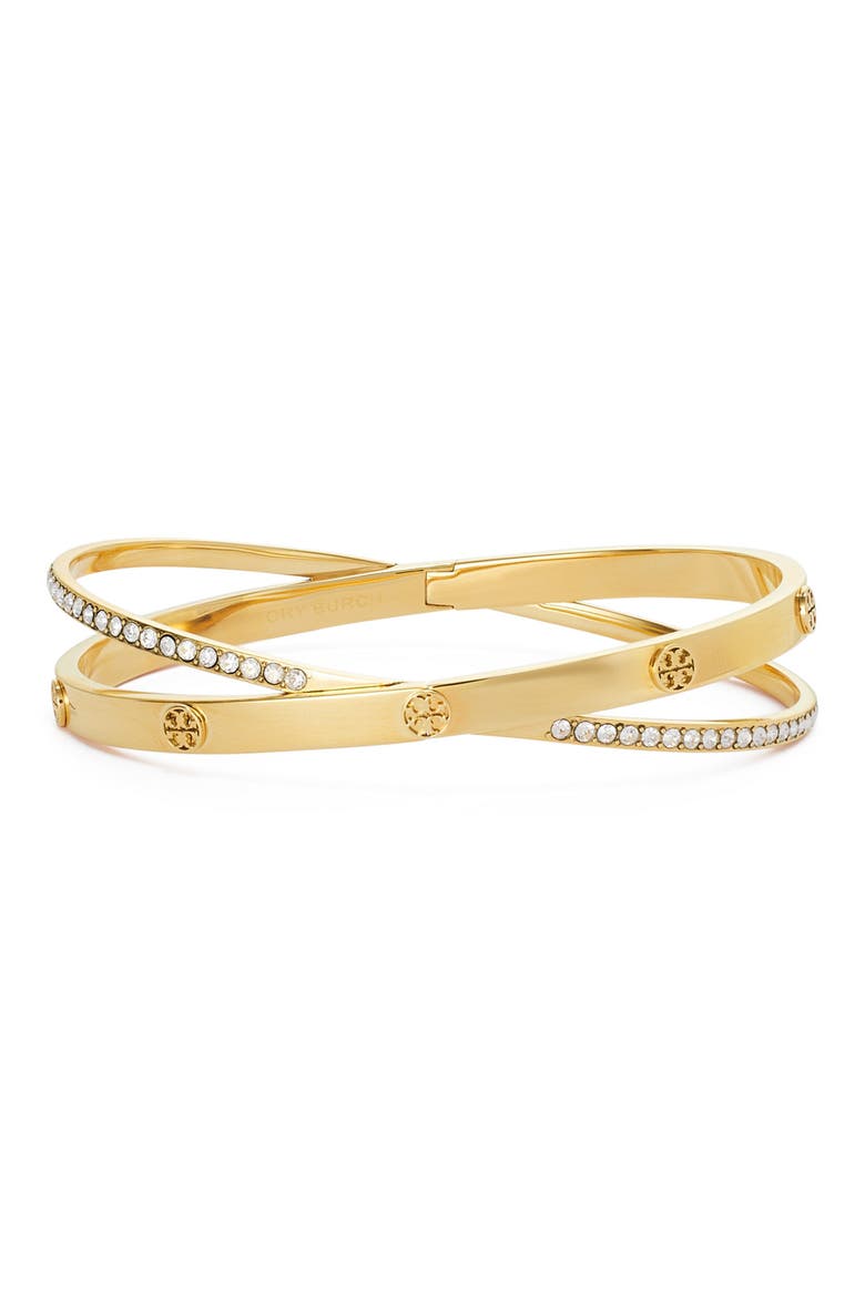 Icon Pave Crossover Bracelet, Main, color, TORY GOLD / CRYSTAL