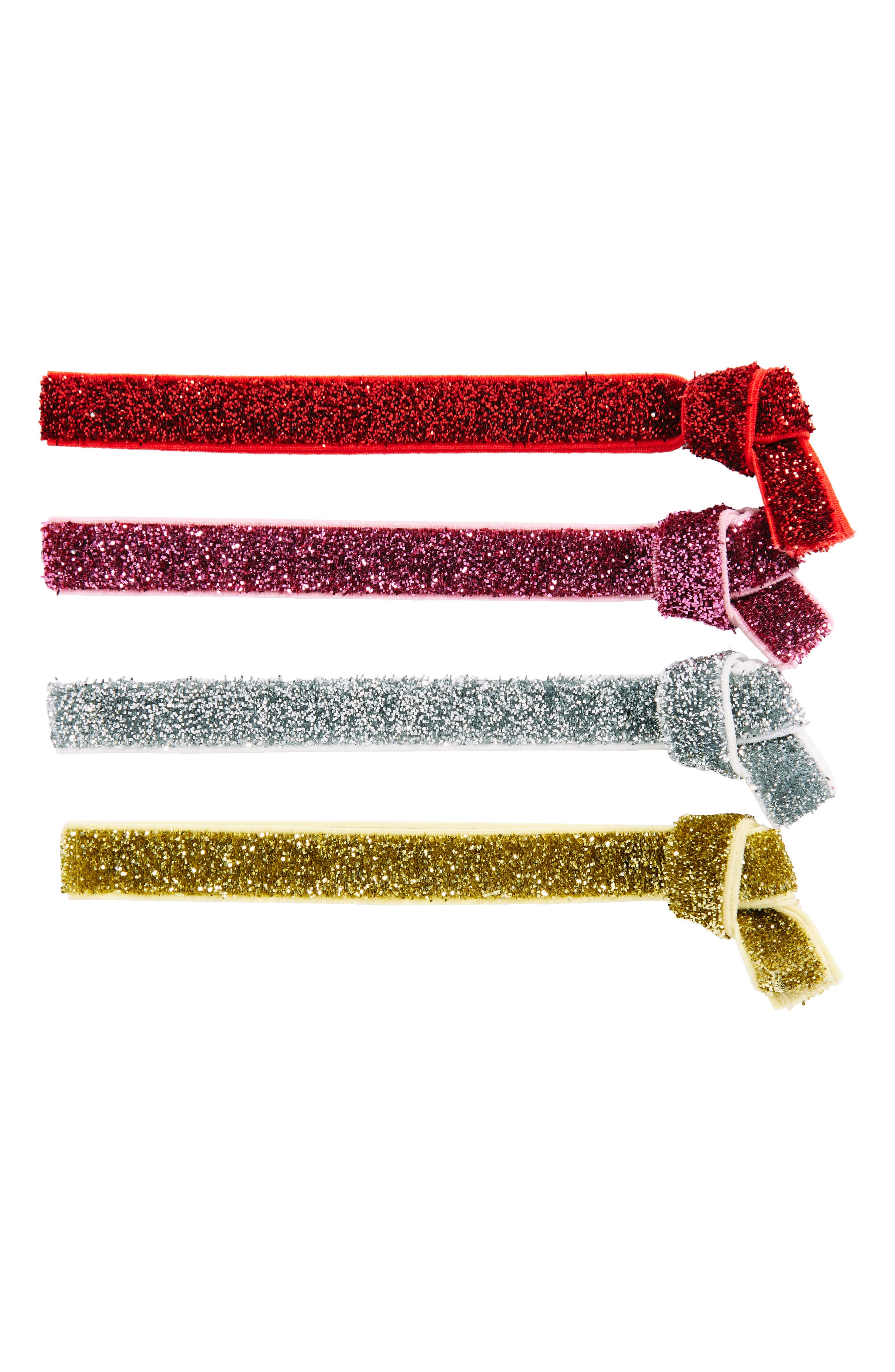 Cara Kids' 4-Pack Glitter Ponytail Holders in Multi 