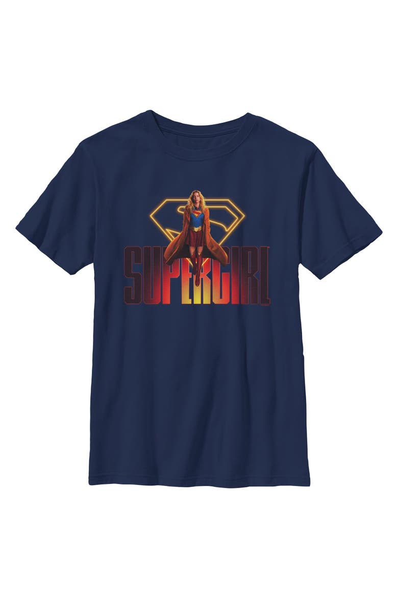 Boy's Supergirl Kara Flying Logo  Graphic T-Shirt, Main, color, Navy Blue
