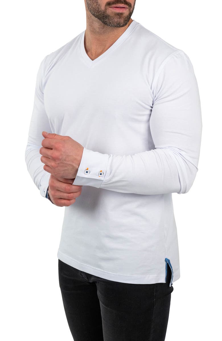 Maceoo Edison Solid V-Neck Cotton Sweater, Alternate, color, White