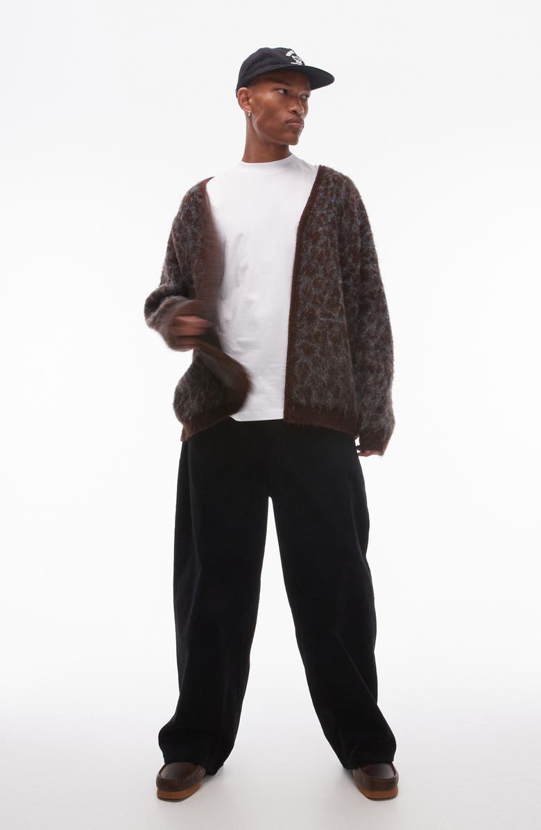 Topman Relaxed Fit Brushed Leopard Cardigan, Alternate, color, 