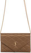 Saint Laurent Paris Diamond Quilted Satin Wallet on a Chain