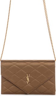 Saint Laurent Paris Diamond Quilted Satin Wallet on a Chain