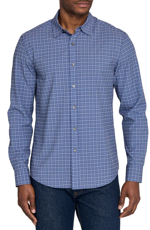 Basic Slim Fit Navy Plaid Performance Button-Up Shirt