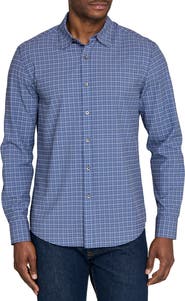W.R.K Basic Slim Fit Navy Plaid Performance Button-Up Shirt