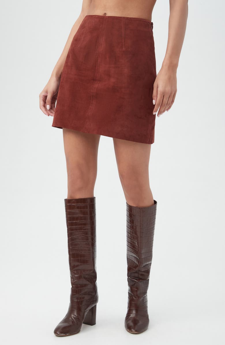 Trina Turk Rico 2 High Waist Suede Miniskirt, Alternate, color, Mahogany