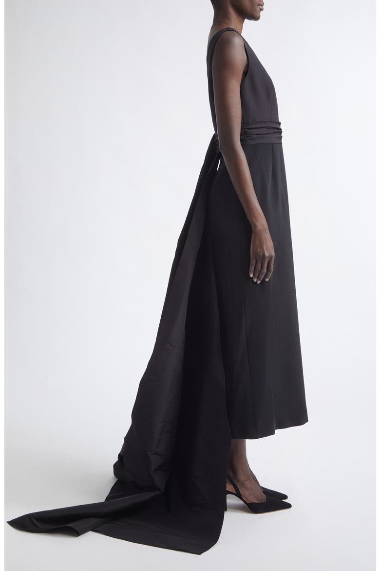 Back Bow Silk Faille & Viscose Column Dress, Alternate, color, BLACK