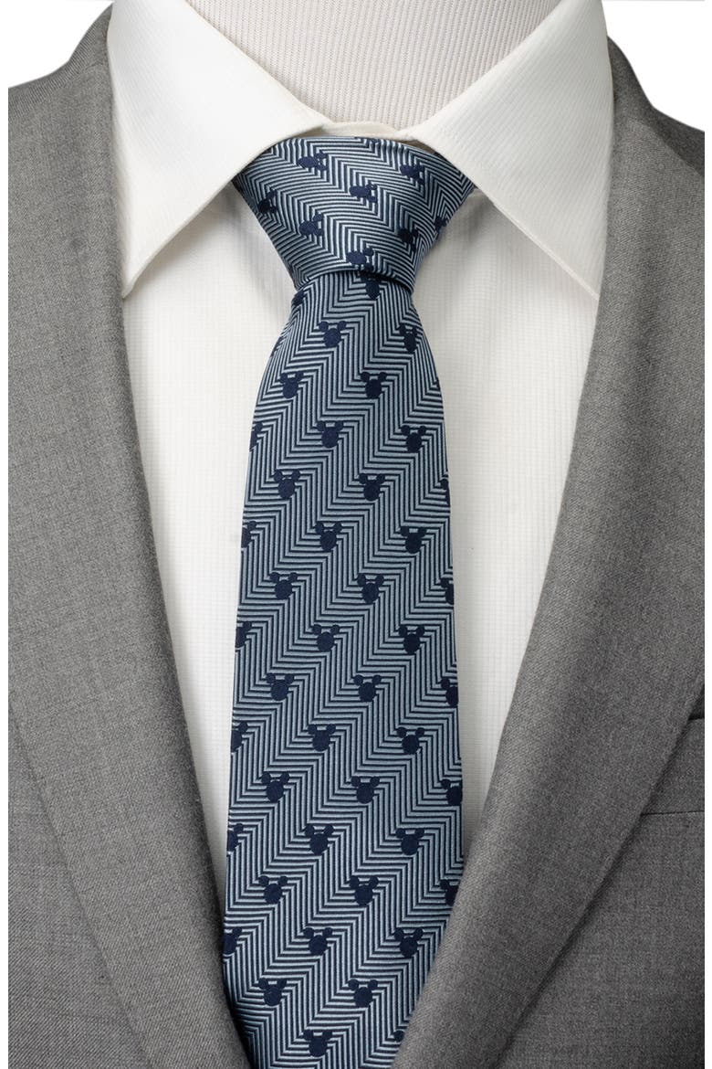 x Disney Mickey Silhouette Herringbone Silk Tie, Alternate, color, BLUE