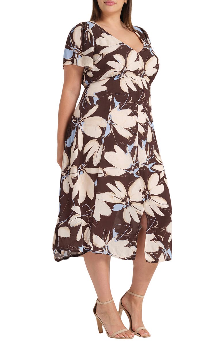 Estelle Caroline Floral Print Midi Dress, Alternate, color, Bluebell/ Choc