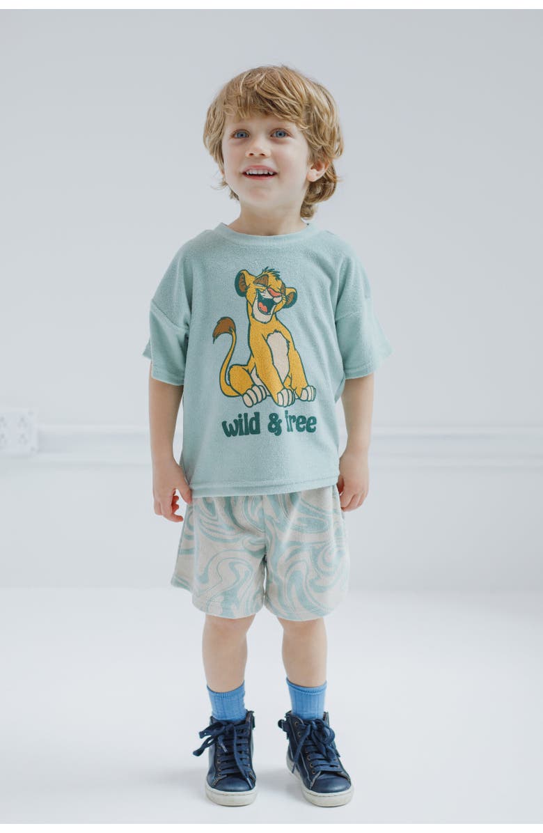Disney Lion King Simba Boys' Loop Terry 2-Piece T-Shirt and Shorts Set, Alternate, color, Simba Sage Green