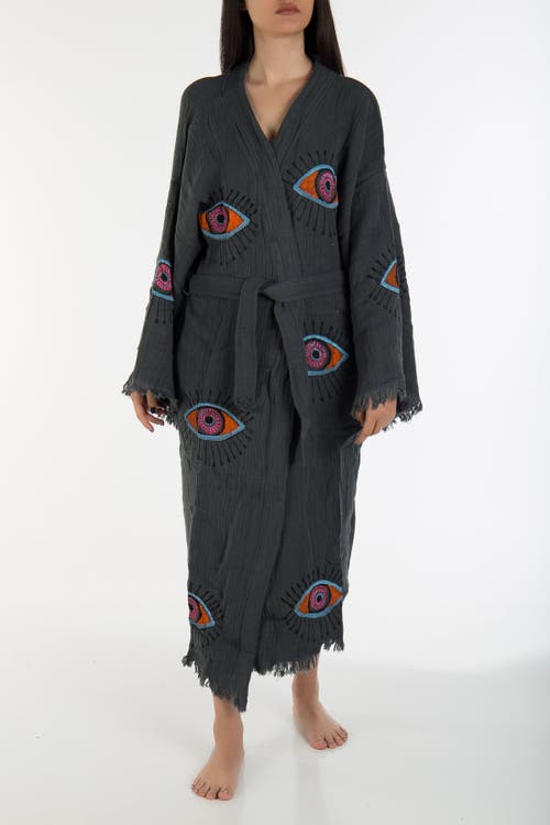 Forever & Always Shoes Aria Evil Eye Handmade Cotton Kimono In Dark Grey