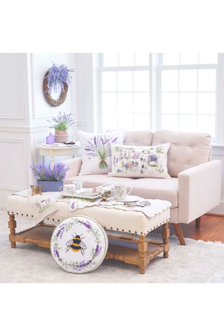 Lavender Wagon Field Village Print Indoor/Outdoor Accent Throw Pillow 18" x 18", Alternate, color, Purple