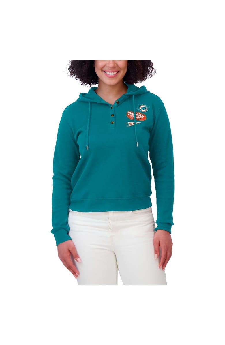 WEAR by Erin Andrews Women's WEAR by Erin Andrews Aqua Miami Dolphins Waffle-Knit Pullover Hoodie, Alternate, color, Aqua