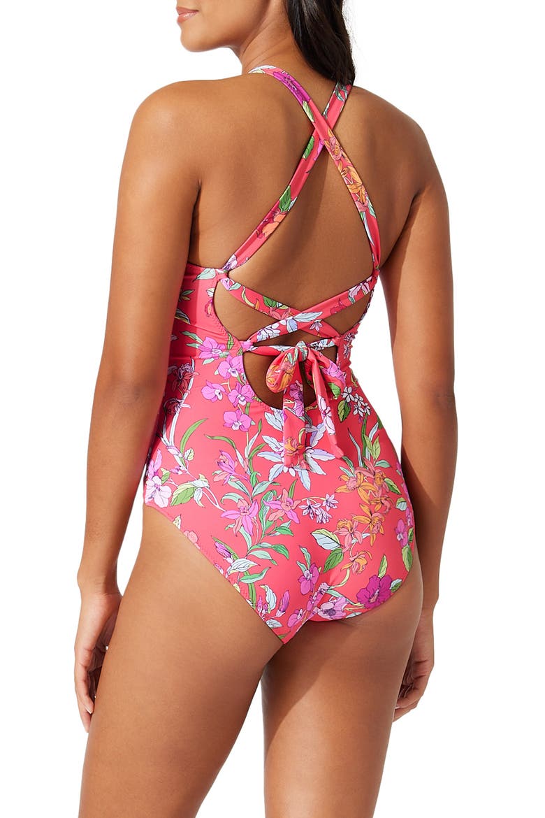 Summer Floral Reversible One-Piece Swimsuit, Alternate, color, CORAL COAST REV