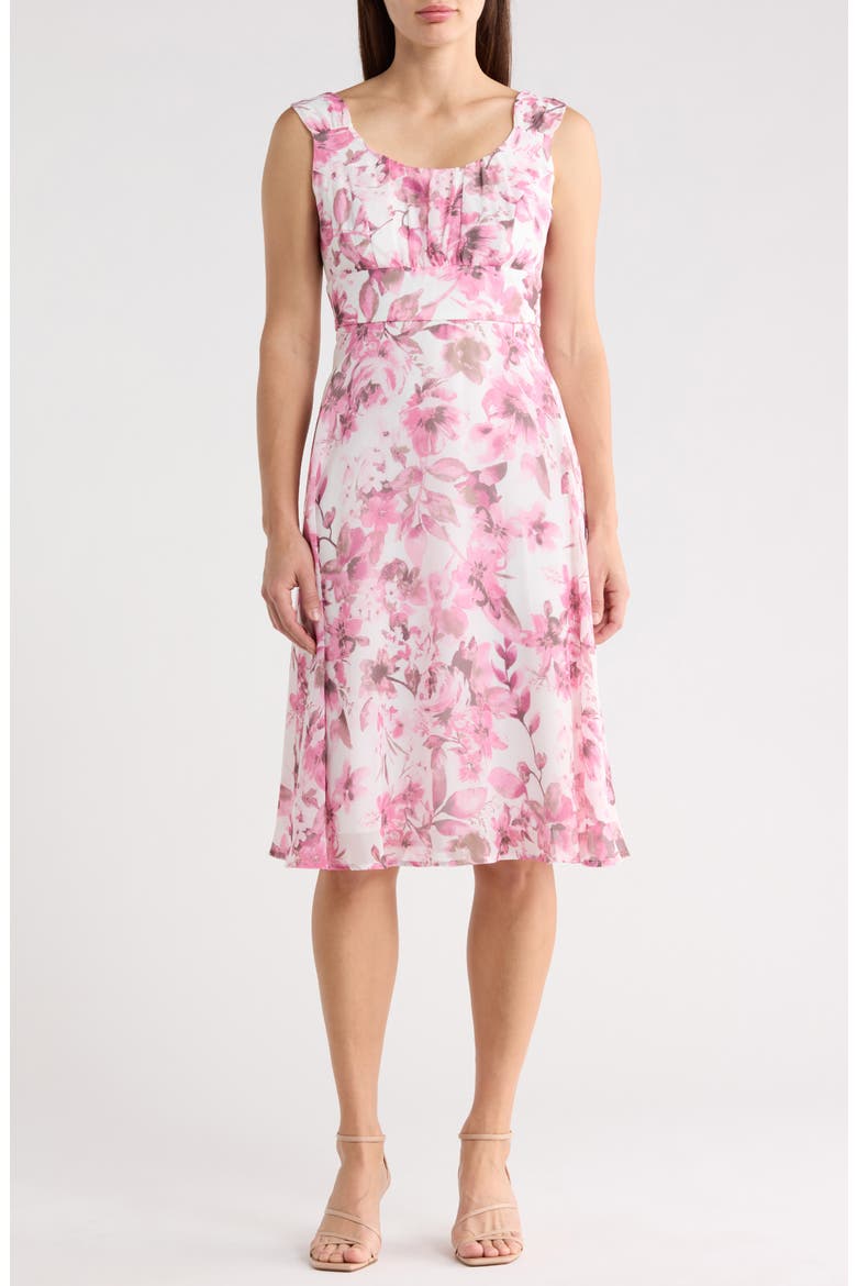 Pleated Chiffon Midi Dress, Main, color, PINK