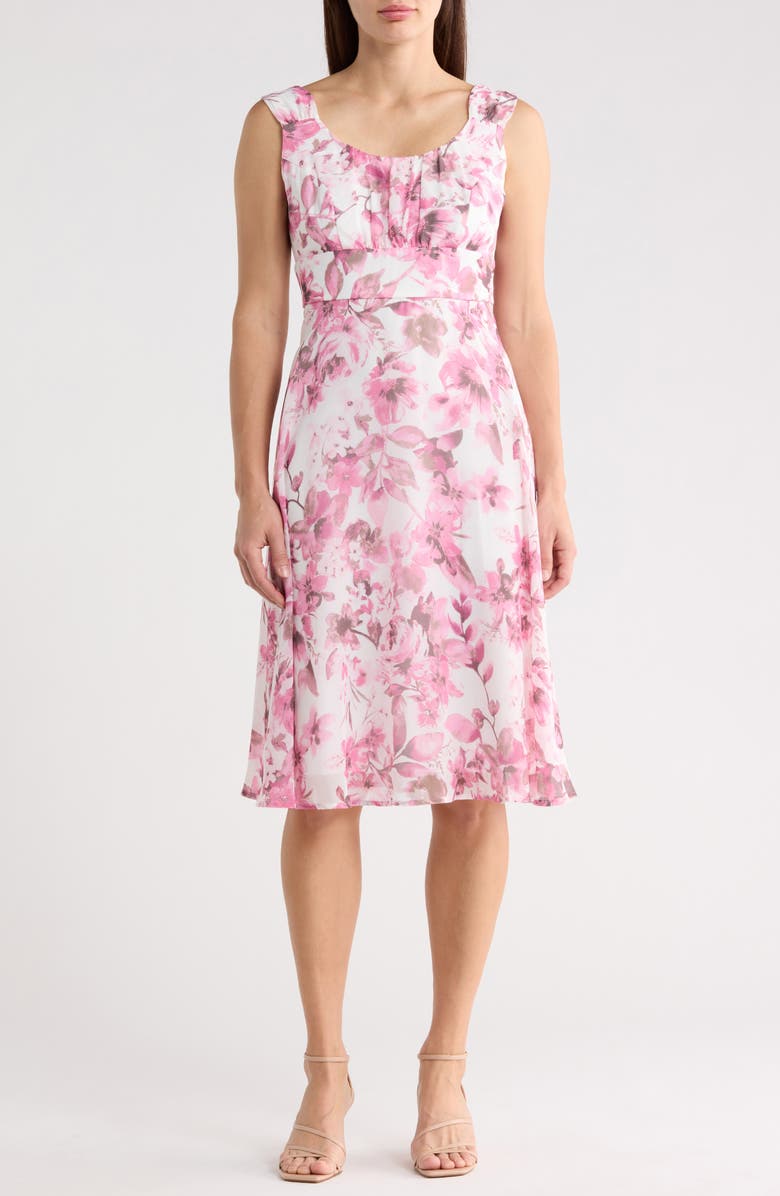 Connected Apparel Pleated Chiffon Midi Dress, Main, color, Pink