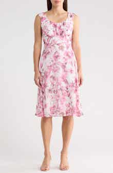 Connected Apparel Pleated Chiffon Midi Dress