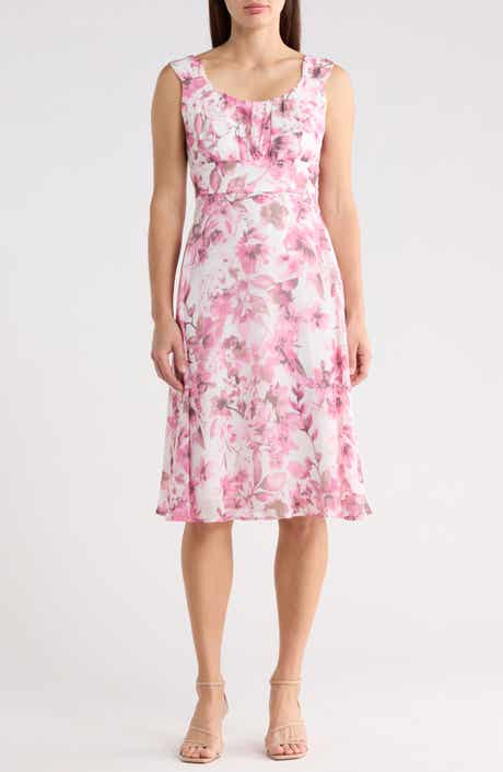 Connected Apparel Pleated Chiffon Midi Dress