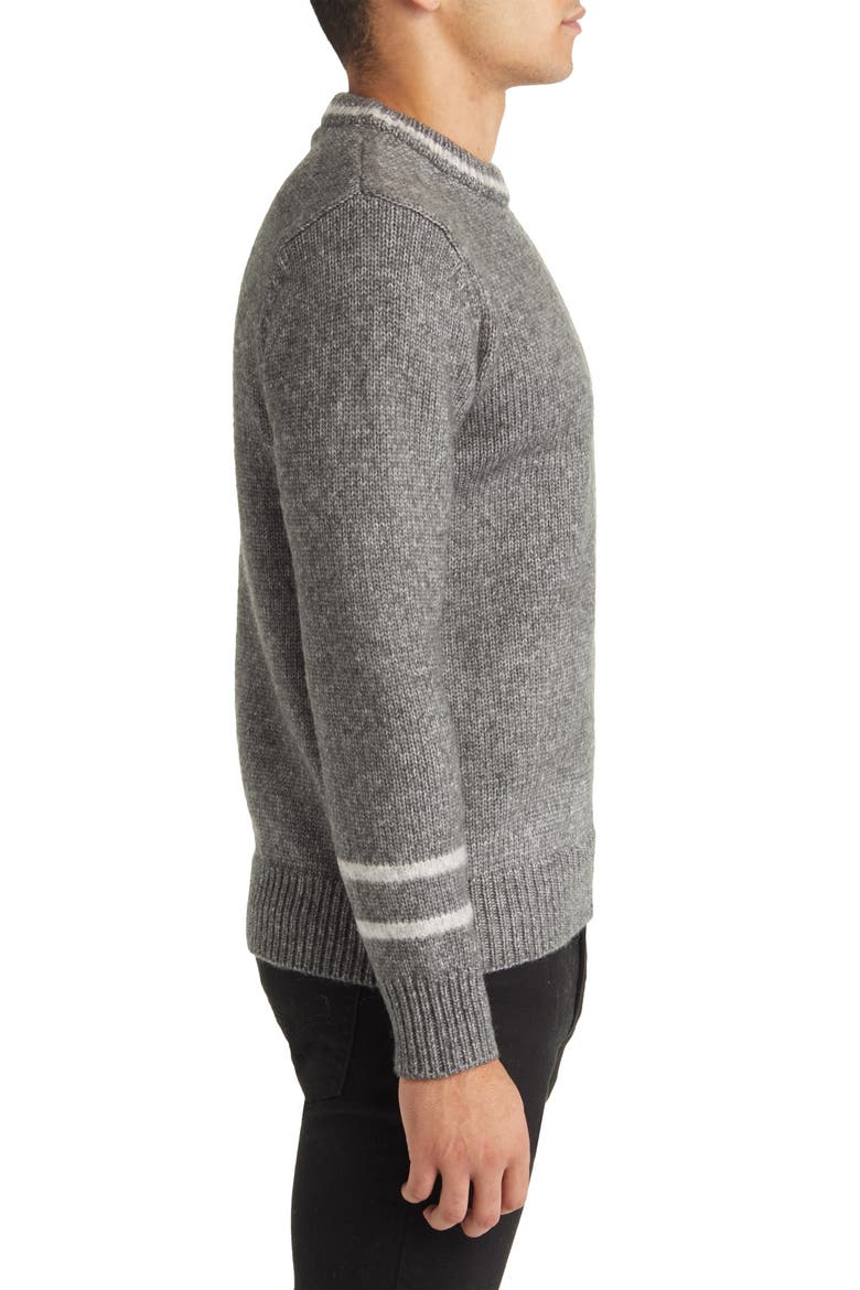 Stripe Trim Triple Blend Crewneck Sweater, Alternate, color, CHARCOAL