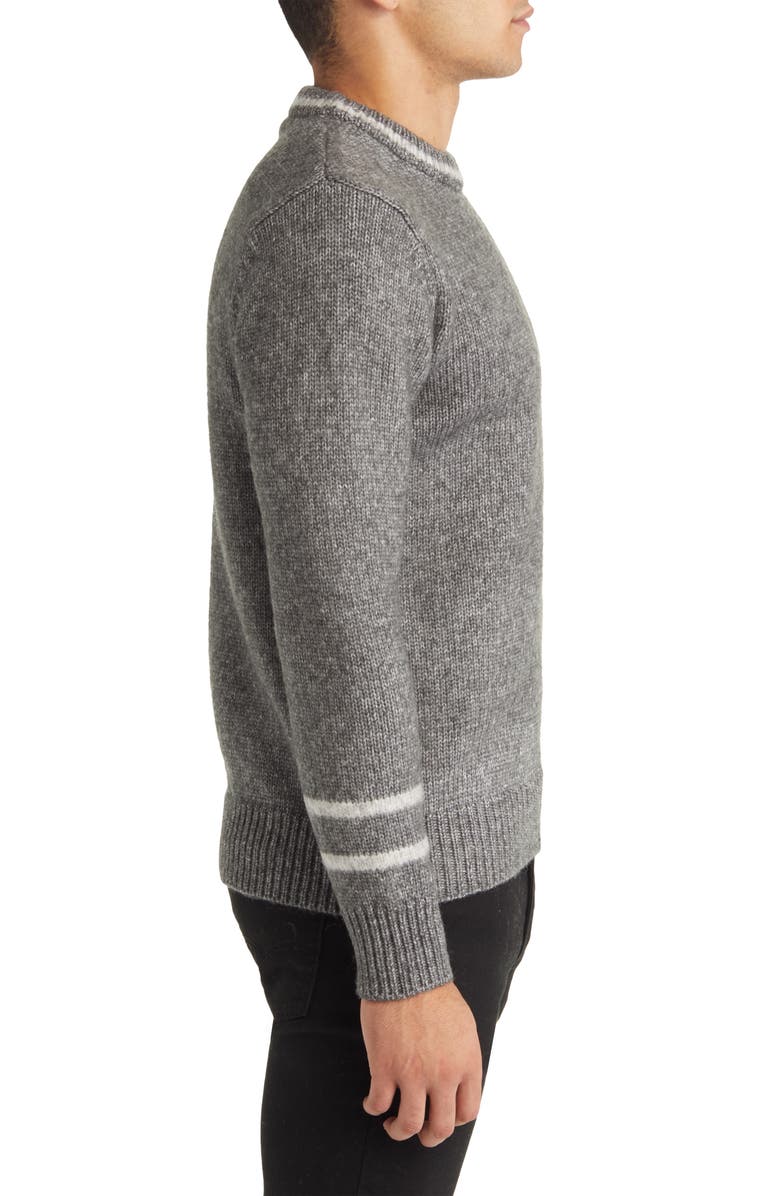 Schott NYC Stripe Trim Triple Blend Crewneck Sweater, Alternate, color, Charcoal