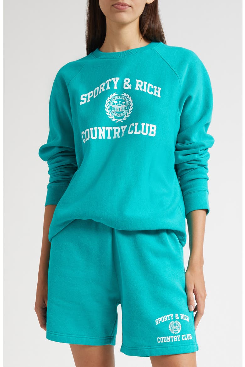 Varsity Crest Crewneck Graphic Sweatshirt, Main, color, SPRING GREEN