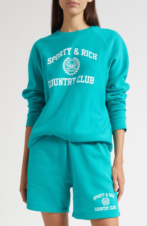 ★Sporty & Rich★ Crest Sweatshirt Teal White CR635TE CR635T Crest Crewneck - Teal – Sporty & Rich