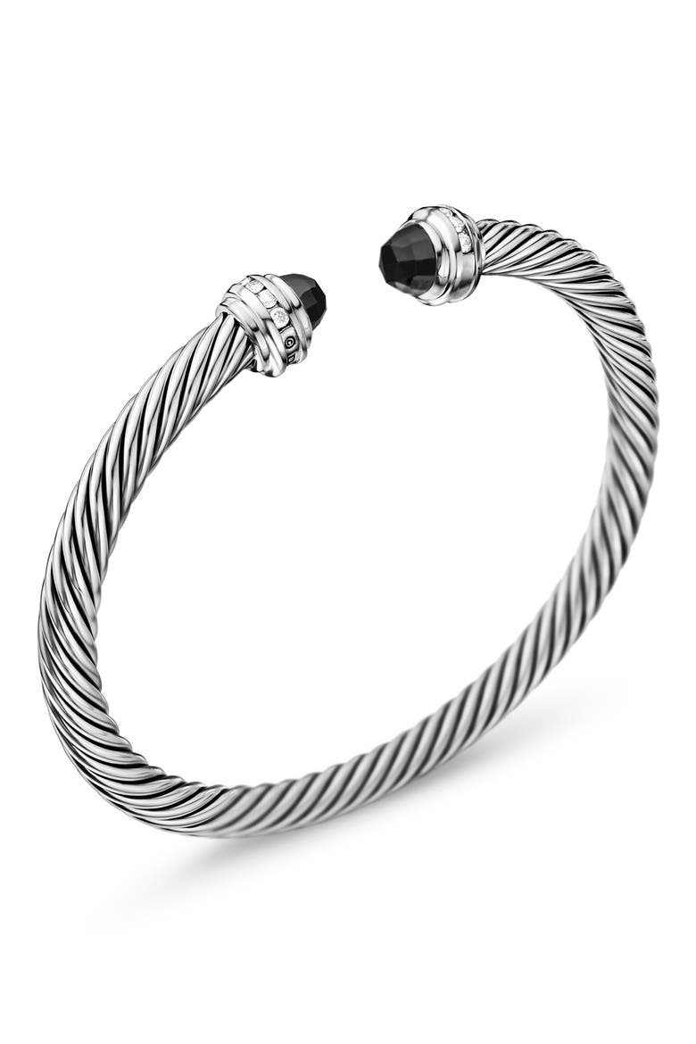 Classic Cable Bracelet in Sterling Silver with Semiprecious Stones & Diamonds, 5mm, Alternate, color, BLACK ONYX