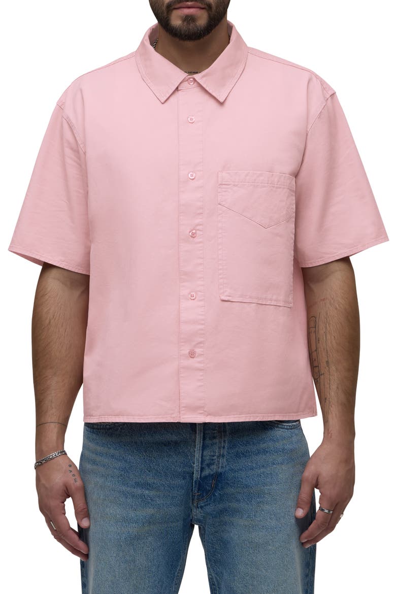 Rex Oversize Short Sleeve Cotton Poplin Button-Up Shirt, Main, color, FADED ROSE