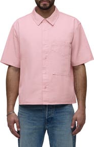 Hudson Jeans Rex Oversize Short Sleeve Cotton Poplin Button-Up Shirt