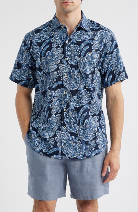Tortola Midnight Blues Short Sleeve Linen Blend Button-Up Shirt